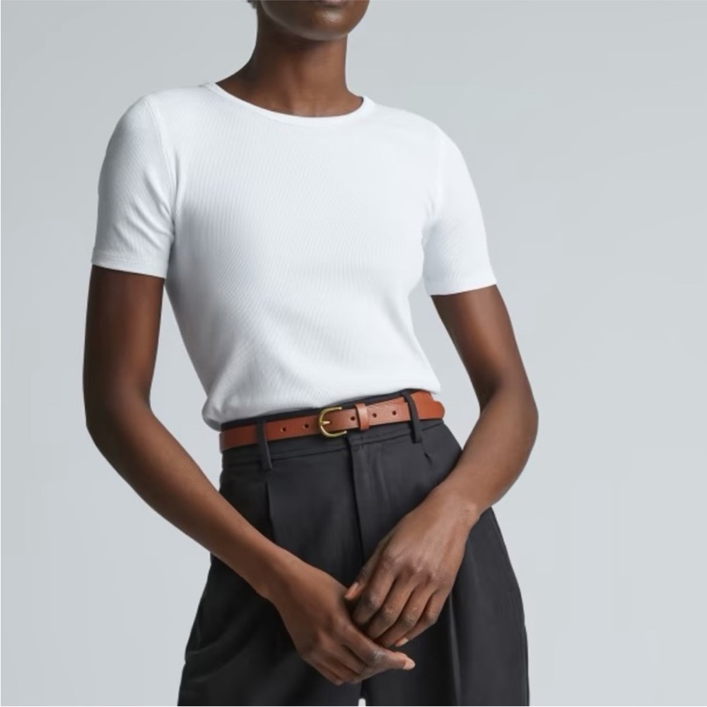 NWT Everlane The Pima Micro-Rib Crew Tee White